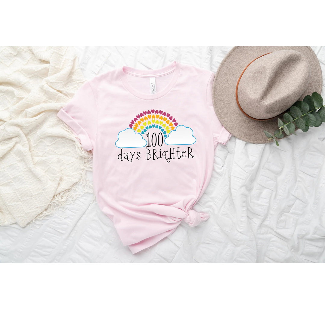 100 Days Brighter Shirt - Rainbow Heart Teacher Life & Celebration Tee Cypress DTF