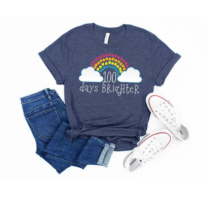 100 Days Brighter Shirt - Rainbow Heart Teacher Life & Celebration Tee Cypress DTF
