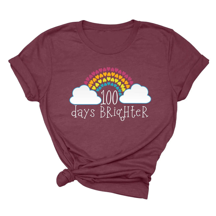 100 Days Brighter Shirt - Rainbow Heart Teacher Life & Celebration Tee Cypress DTF