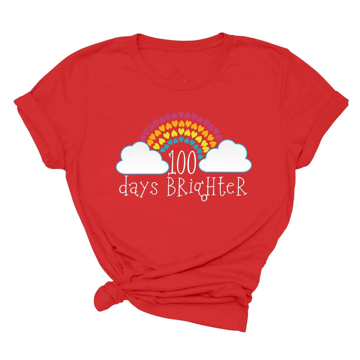 100 Days Brighter Shirt - Rainbow Heart Teacher Life & Celebration Tee Cypress DTF