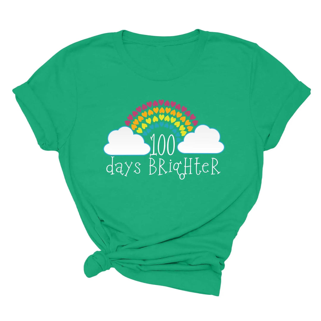 100 Days Brighter Shirt - Rainbow Heart Teacher Life & Celebration Tee Cypress DTF