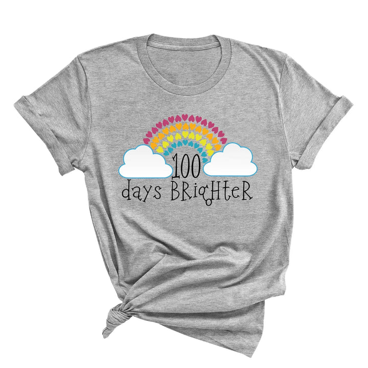 100 Days Brighter Shirt - Rainbow Heart Teacher Life & Celebration Tee Cypress DTF