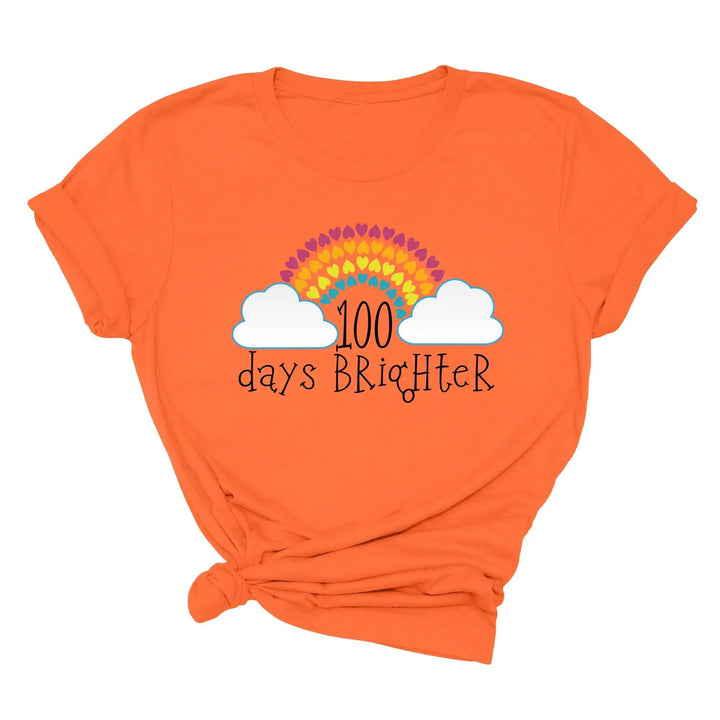 100 Days Brighter Shirt - Rainbow Heart Teacher Life & Celebration Tee Cypress DTF