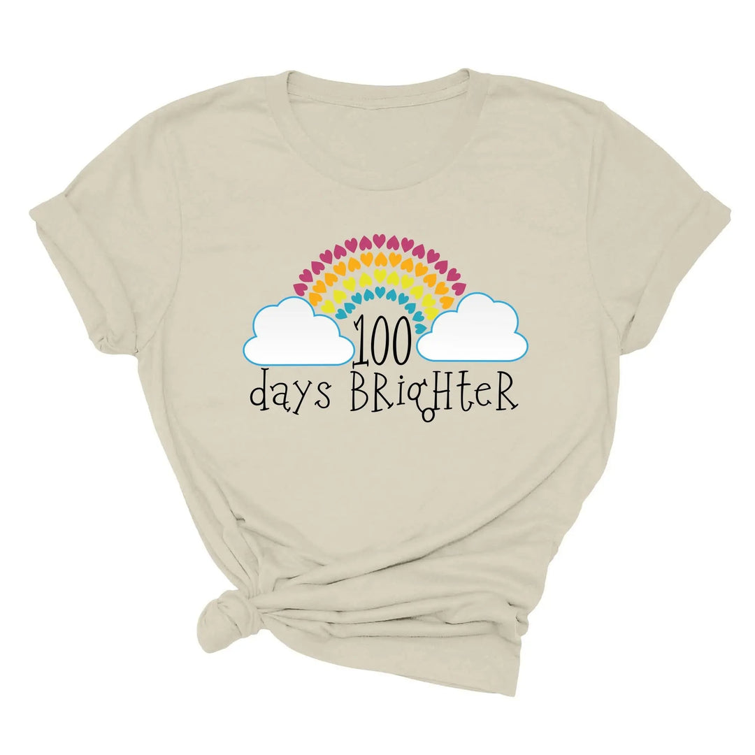 100 Days Brighter Shirt - Rainbow Heart Teacher Life & Celebration Tee Cypress DTF