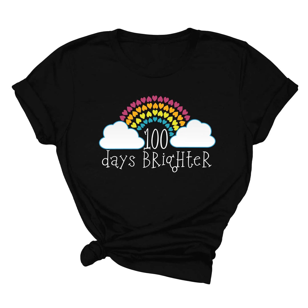 100 Days Brighter Shirt - Rainbow Heart Teacher Life & Celebration Tee Cypress DTF