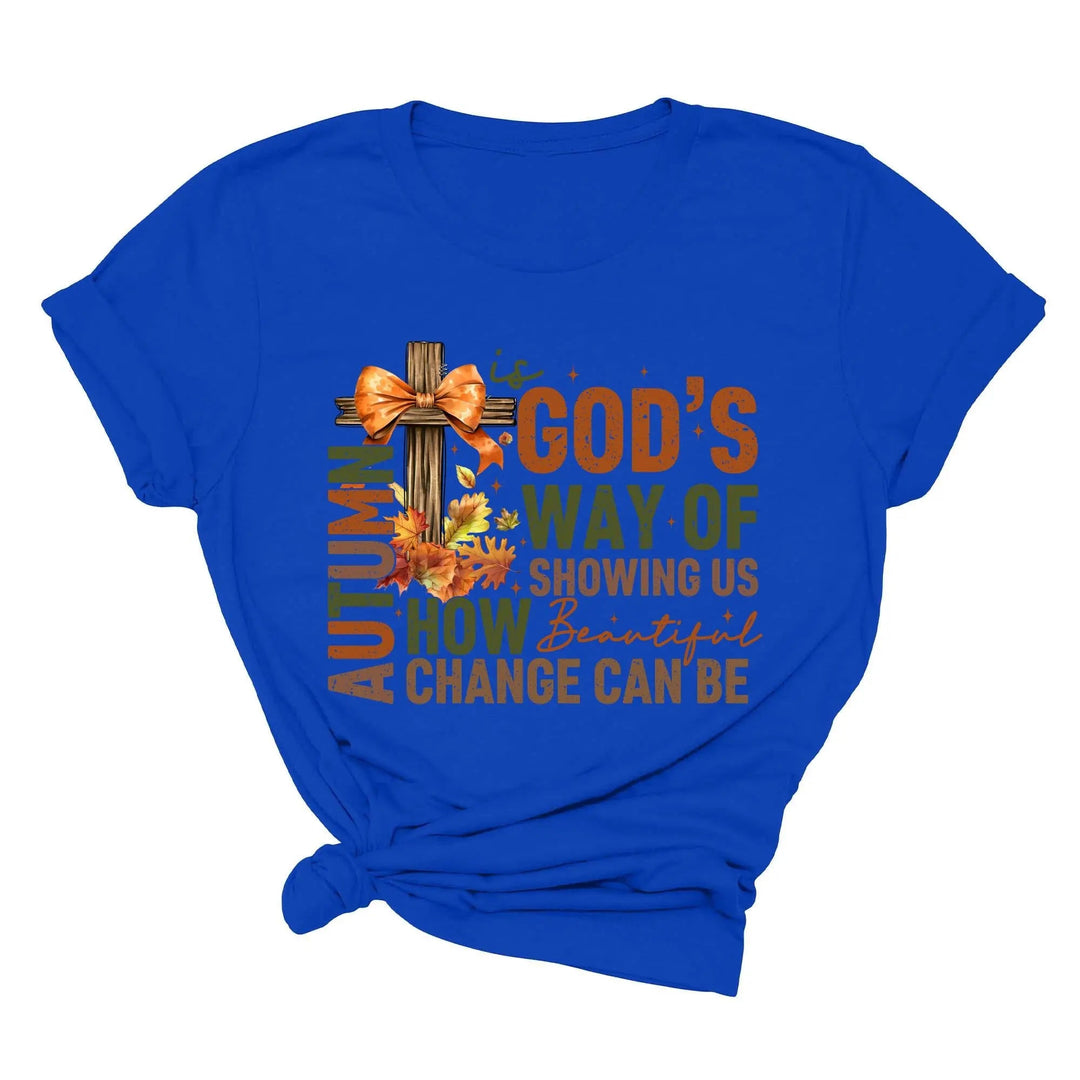 Autumn Is God's Way Of Showing Us How Beautiful Change Can Be Shirt, Retro Fall Jesus Shirt, Fall Coquette Bow Shirt Autumn Jesus Sweatshirt Cypress DTF