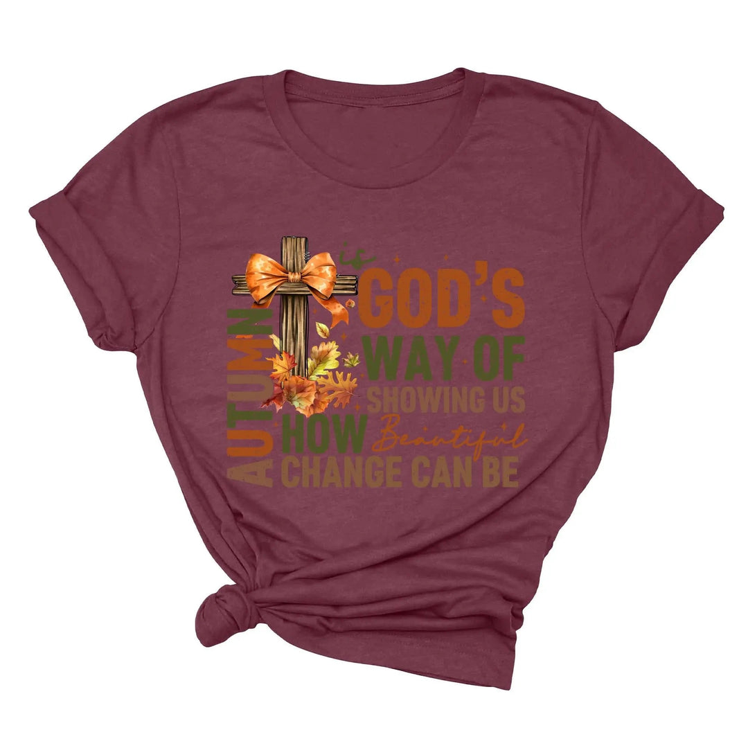Autumn Is God's Way Of Showing Us How Beautiful Change Can Be Shirt, Retro Fall Jesus Shirt, Fall Coquette Bow Shirt Autumn Jesus Sweatshirt Cypress DTF