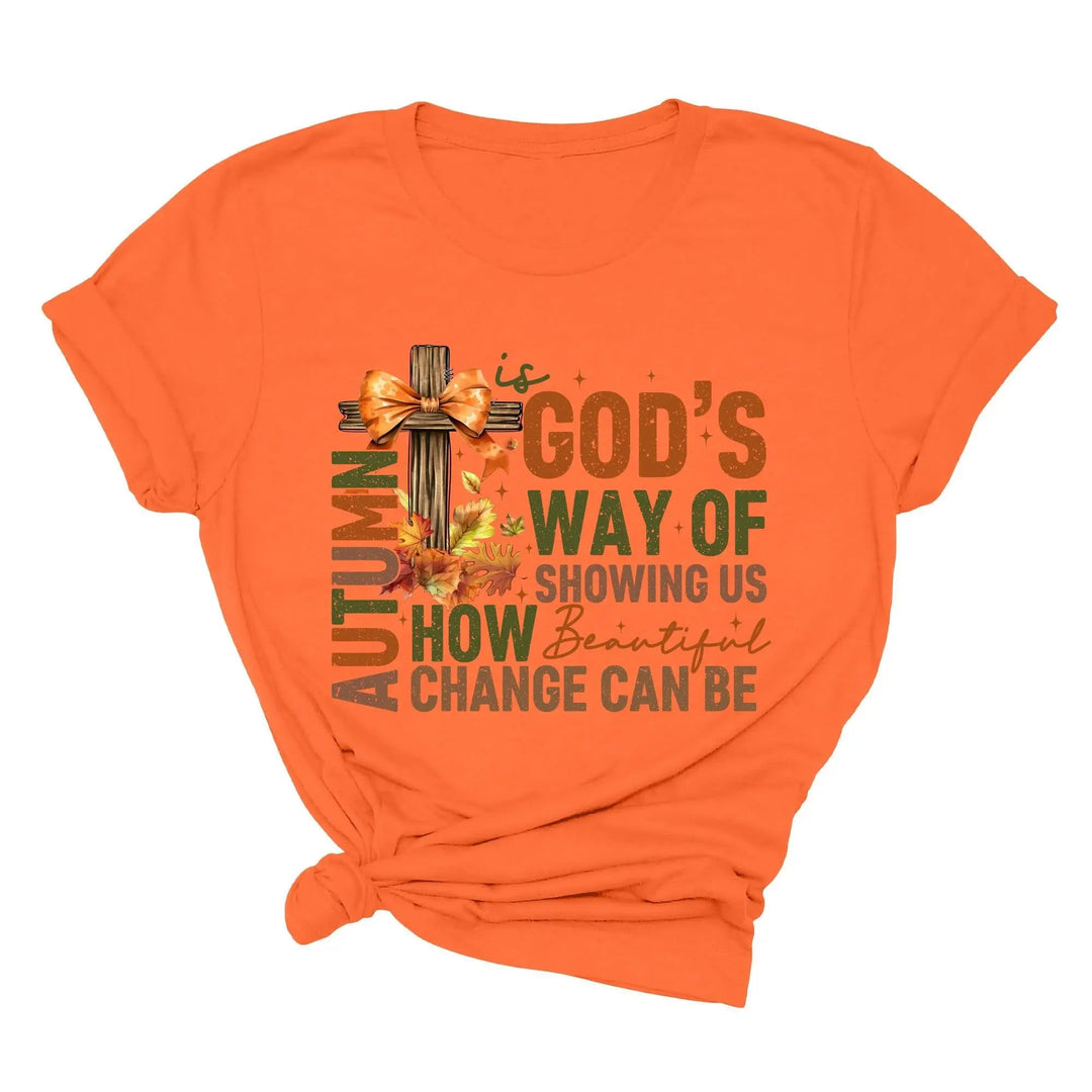 Autumn Is God's Way Of Showing Us How Beautiful Change Can Be Shirt, Retro Fall Jesus Shirt, Fall Coquette Bow Shirt Autumn Jesus Sweatshirt Cypress DTF