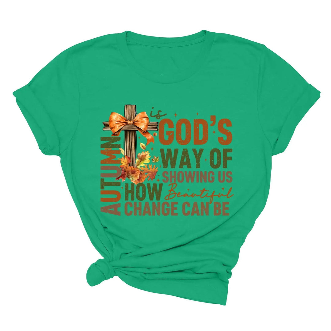 Autumn Is God's Way Of Showing Us How Beautiful Change Can Be Shirt, Retro Fall Jesus Shirt, Fall Coquette Bow Shirt Autumn Jesus Sweatshirt Cypress DTF