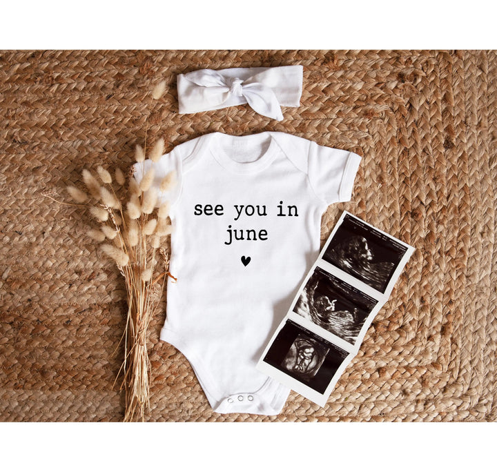 Baby Announcement Bodysuit - See You in June | Pregnancy Bodysuit Cypress DTF