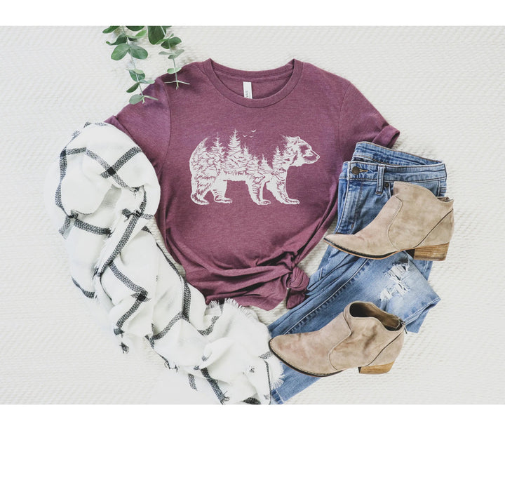 Bear Forest T-Shirt - Nature Lover Camping & Outdoors Mama Bear Tee Cypress DTF