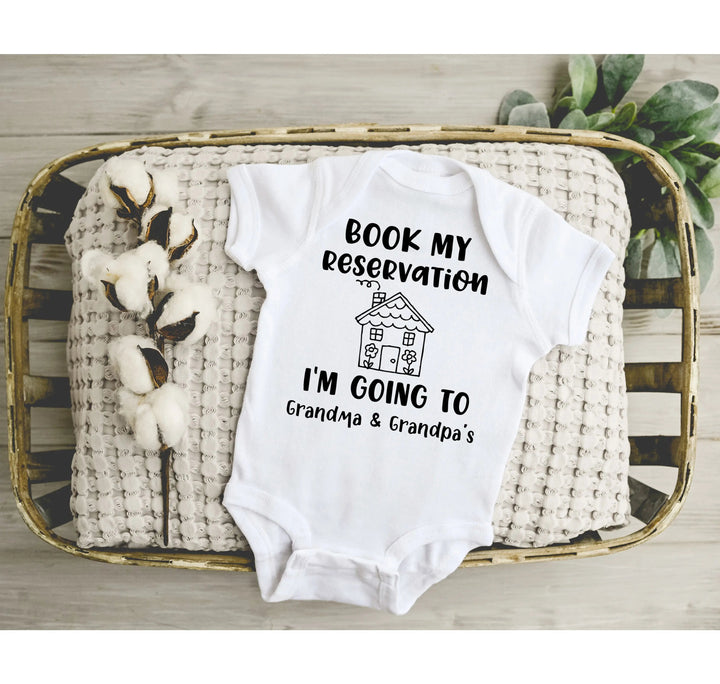 Book My Reservation Bodysuit - Pregnancy Announcement for Grandparents Cypress DTF
