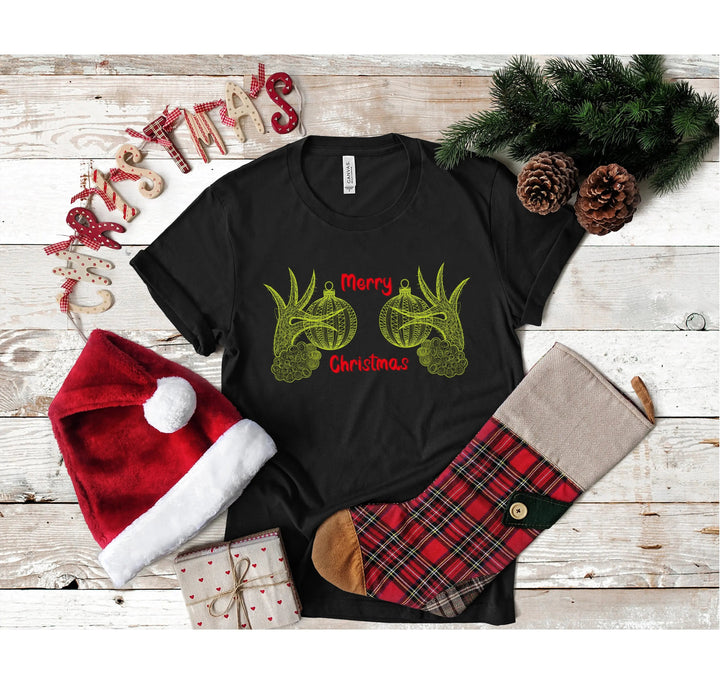 Christmas Hand Boobs Shirt | Funny Grinch-Inspired Holiday Tee Cypress DTF