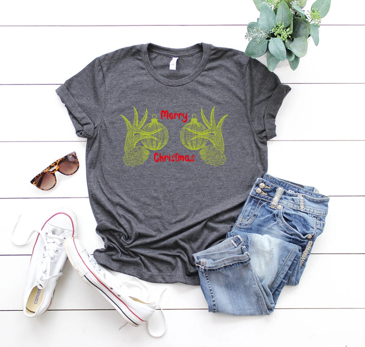 Christmas Hand Boobs Shirt | Funny Grinch-Inspired Holiday Tee Cypress DTF