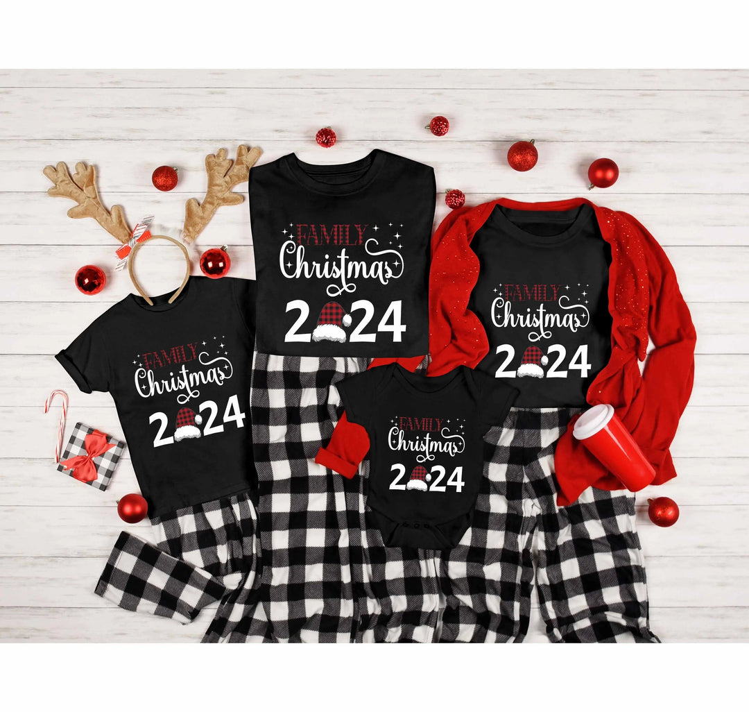 Christmas Shirt | Family Matching Plaid Buffalo Santa Hat Tee Cypress DTF