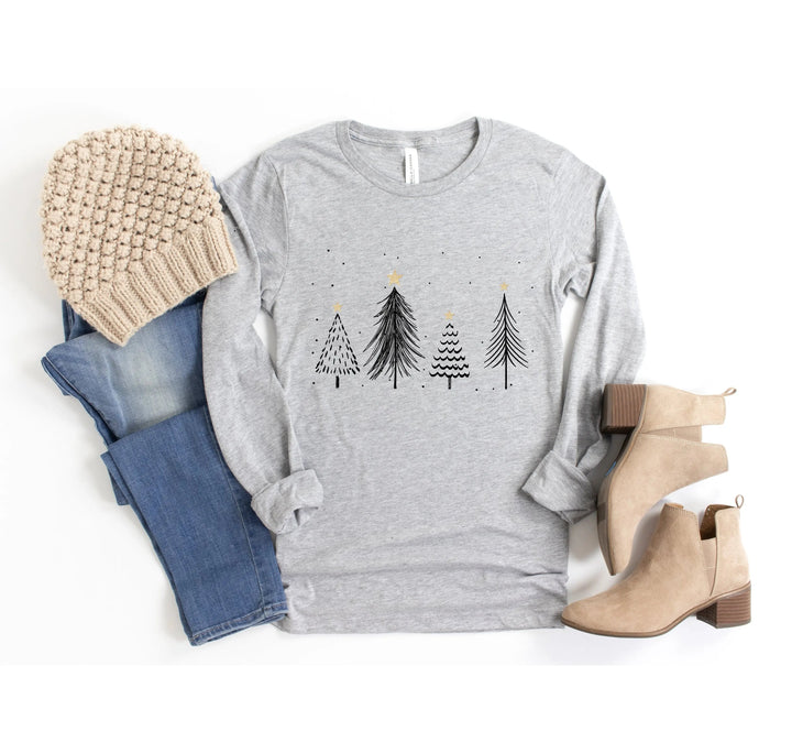 Christmas Trees Shirt, Retro Christmas Longsleeve, Family Matching Holiday Tee