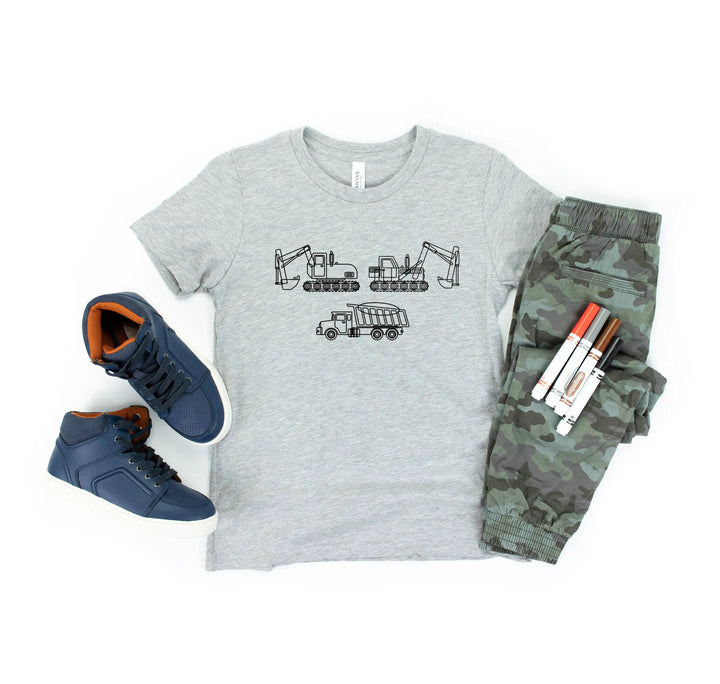 Construction Trucks Tee - Excavator Birthday Shirt for Kids Cypress DTF