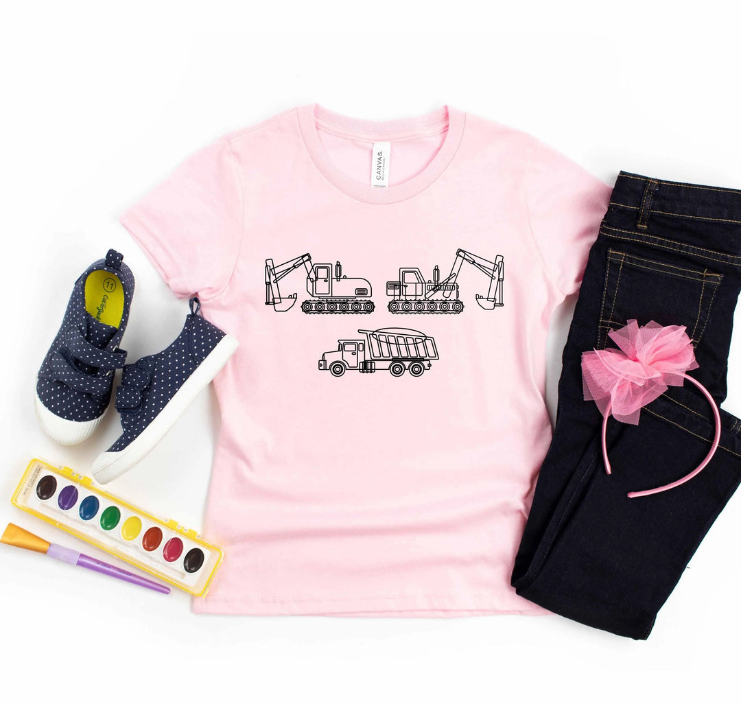 Construction Trucks Tee - Excavator Birthday Shirt for Kids Cypress DTF