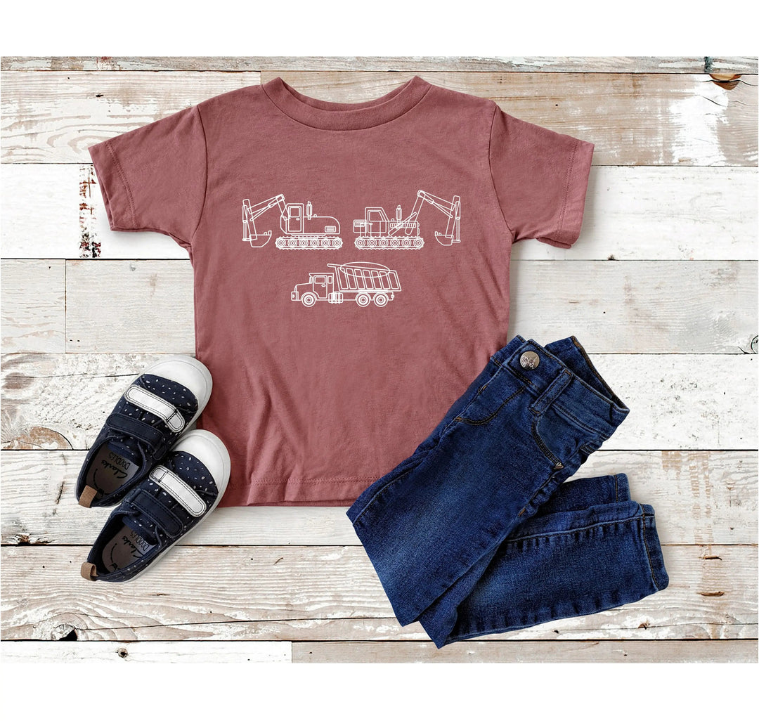 Construction Trucks Tee - Excavator Birthday Shirt for Kids Cypress DTF
