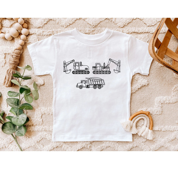 Construction Trucks Tee - Excavator Birthday Shirt for Kids Cypress DTF