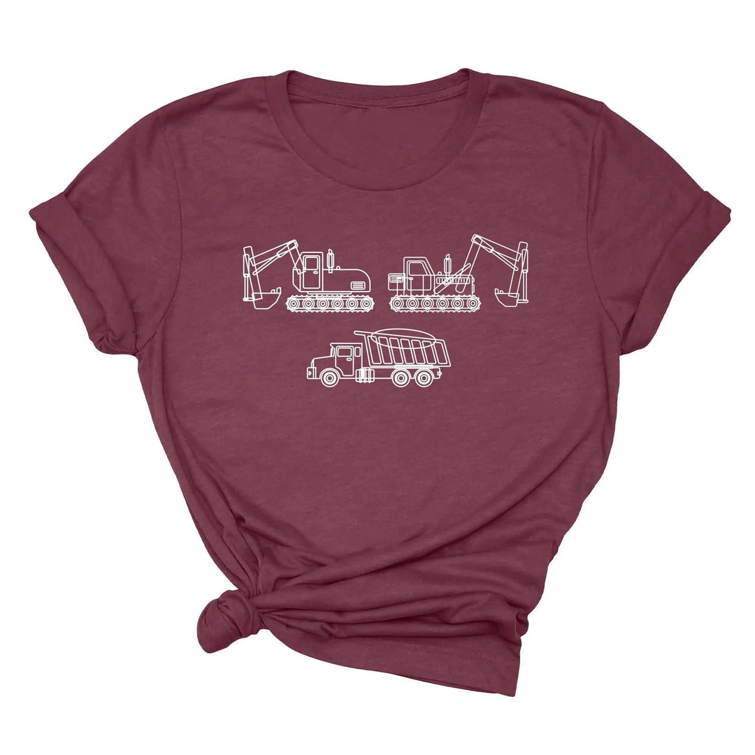 Construction Trucks Tee - Excavator Birthday Shirt for Kids Cypress DTF