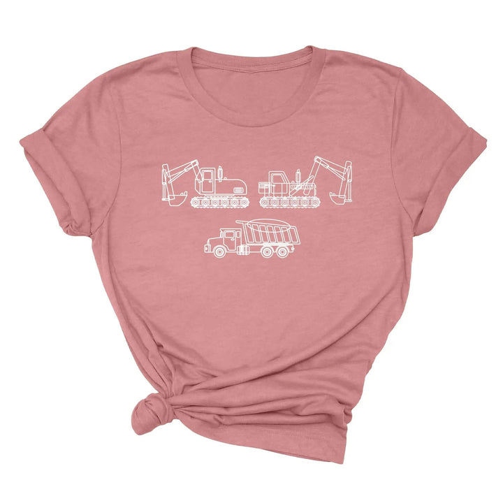 Construction Trucks Tee - Excavator Birthday Shirt for Kids Cypress DTF