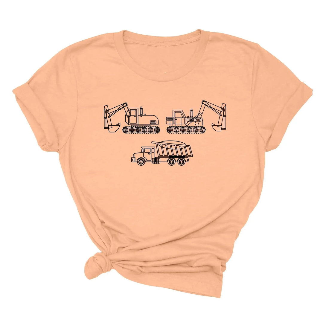 Construction Trucks Tee - Excavator Birthday Shirt for Kids Cypress DTF
