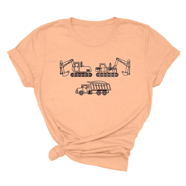 Construction Trucks Tee - Excavator Birthday Shirt for Kids Cypress DTF