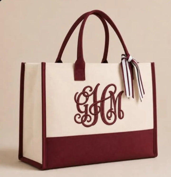 Customize Cottonfelt Wedding Canvas Tote Bag with Ribbon & Bottom Board Support