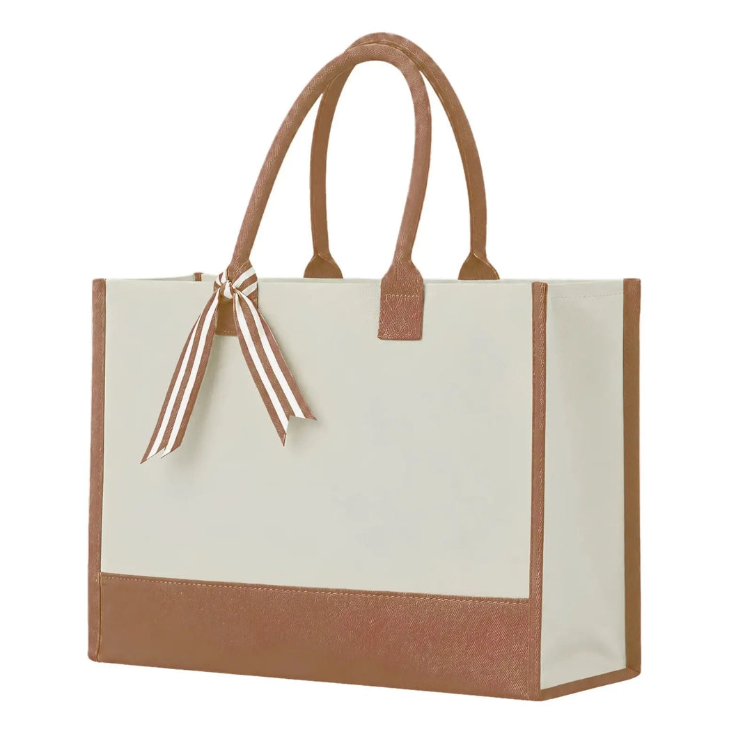 Cottonfelt Wedding Canvas Tote Bag with Ribbon & Bottom Board Support