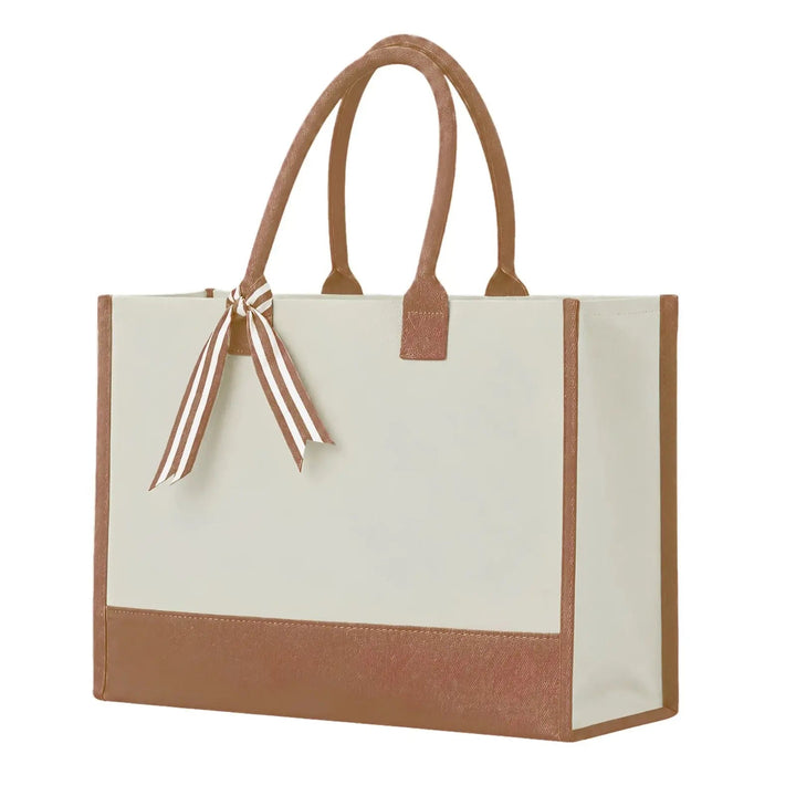 Cottonfelt Wedding Canvas Tote Bag with Ribbon & Bottom Board Support