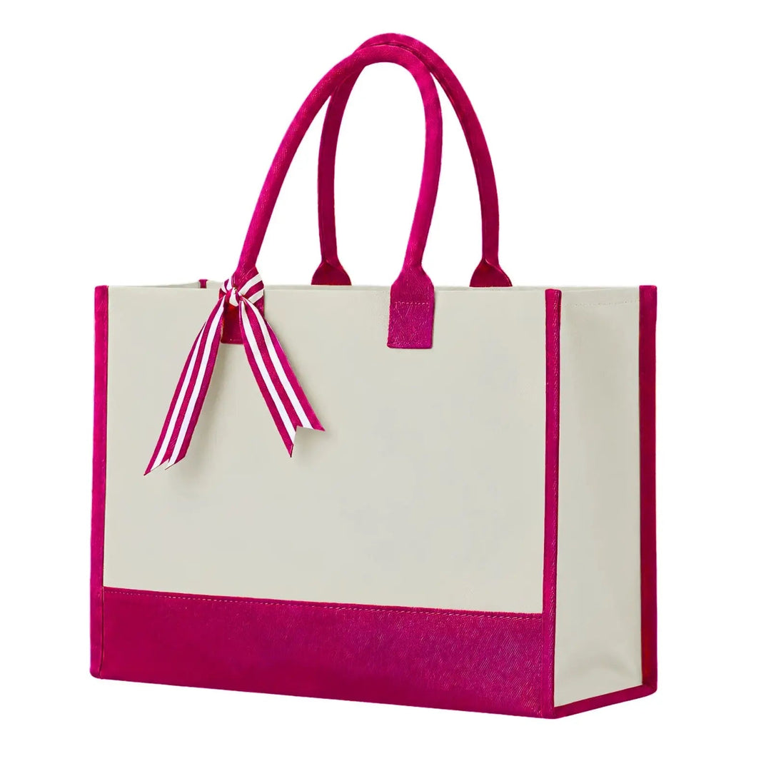 Cottonfelt Wedding Canvas Tote Bag with Ribbon & Bottom Board Support