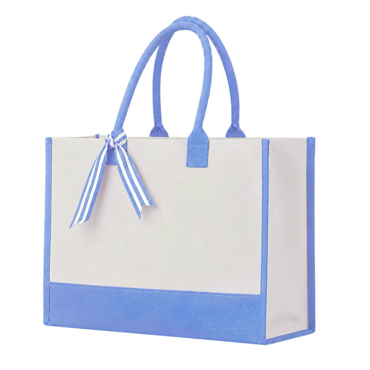 Cottonfelt Wedding Canvas Tote Bag with Ribbon & Bottom Board Support
