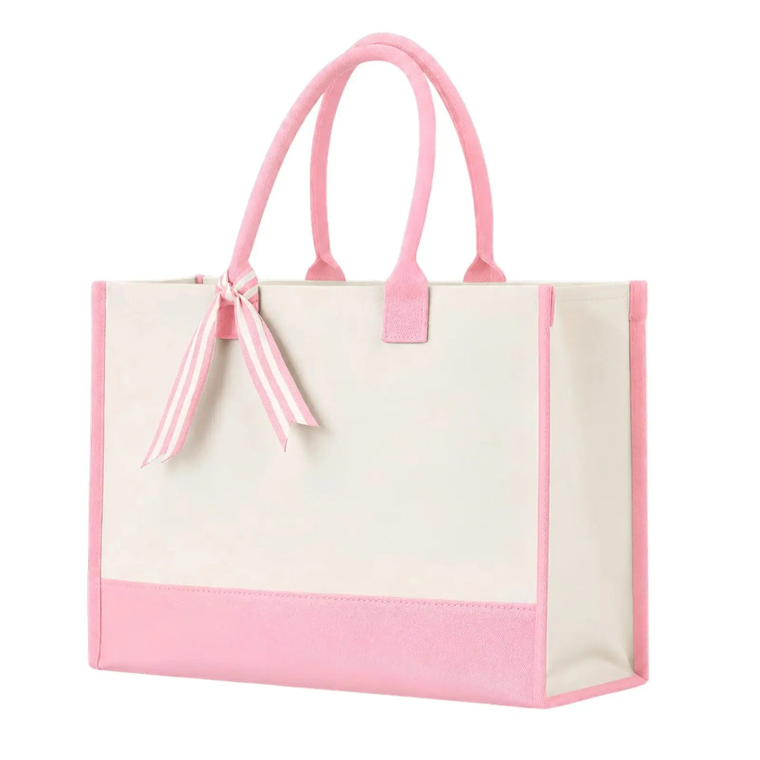 Cottonfelt Wedding Canvas Tote Bag with Ribbon & Bottom Board Support