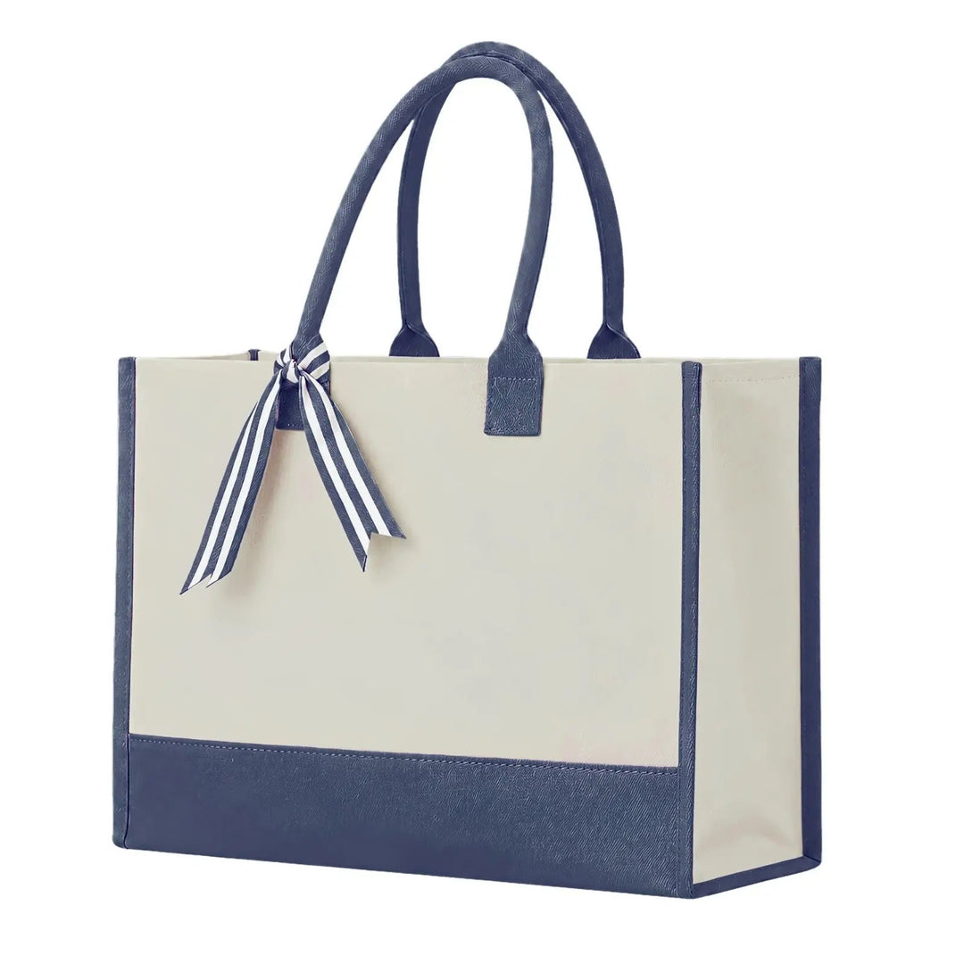Cottonfelt Wedding Canvas Tote Bag with Ribbon & Bottom Board Support
