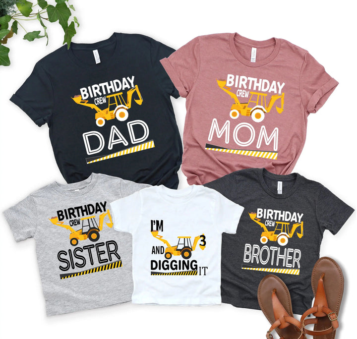 Custom Construction Birthday Shirt - Family Crew Tee | Diggin' It Cypress DTF