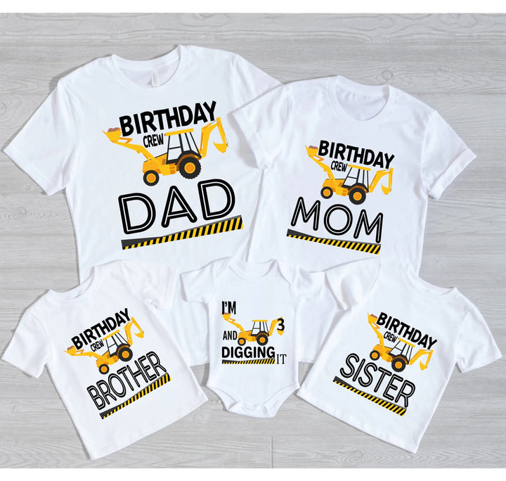 Custom Construction Birthday Shirt - Family Crew Tee | Diggin' It Cypress DTF