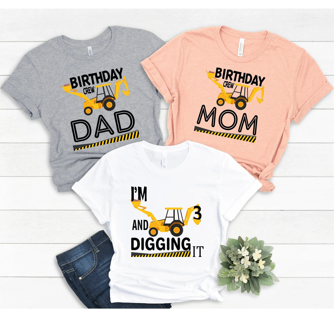 Custom Construction Birthday Shirt - Family Crew Tee | Diggin' It Cypress DTF