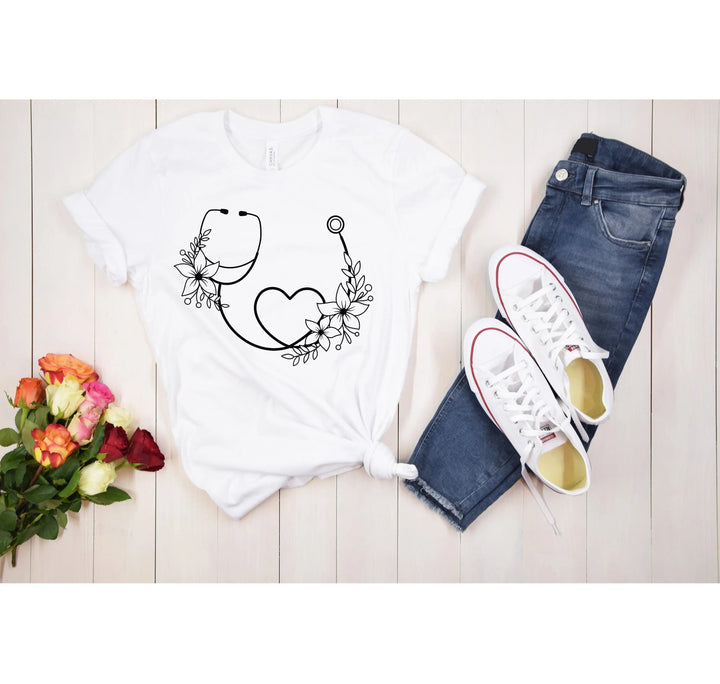 Cute Nurse Shirt - Floral Stethoscope & Healthcare Gift Tee for Women Cypress DTF