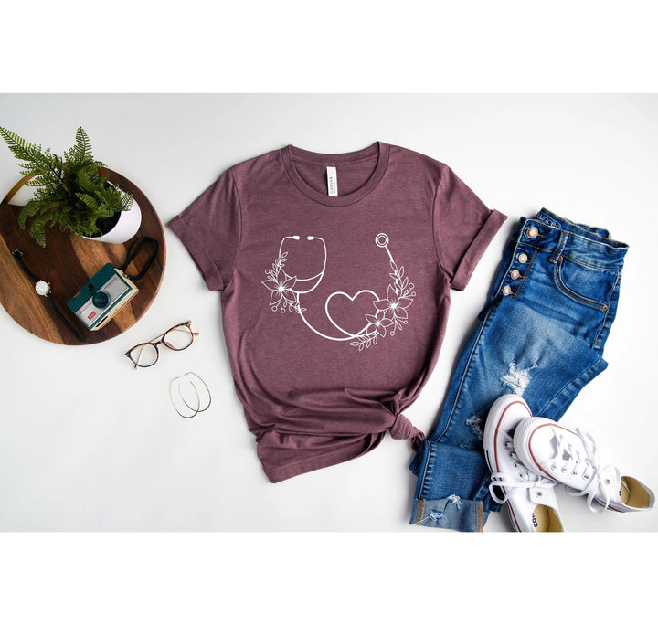 Cute Nurse Shirt - Floral Stethoscope & Healthcare Gift Tee for Women Cypress DTF