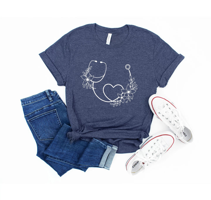 Cute Nurse Shirt - Floral Stethoscope & Healthcare Gift Tee for Women Cypress DTF