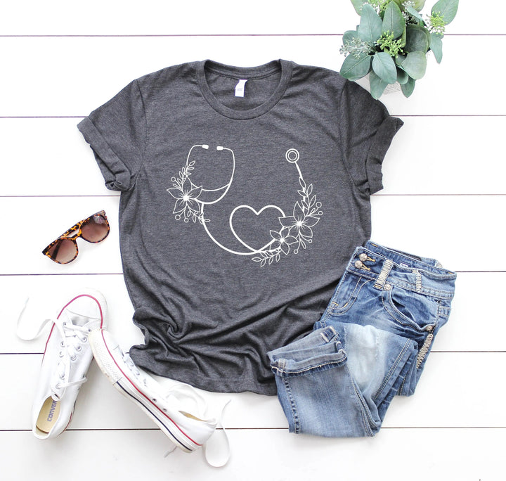 Cute Nurse Shirt - Floral Stethoscope & Healthcare Gift Tee for Women Cypress DTF