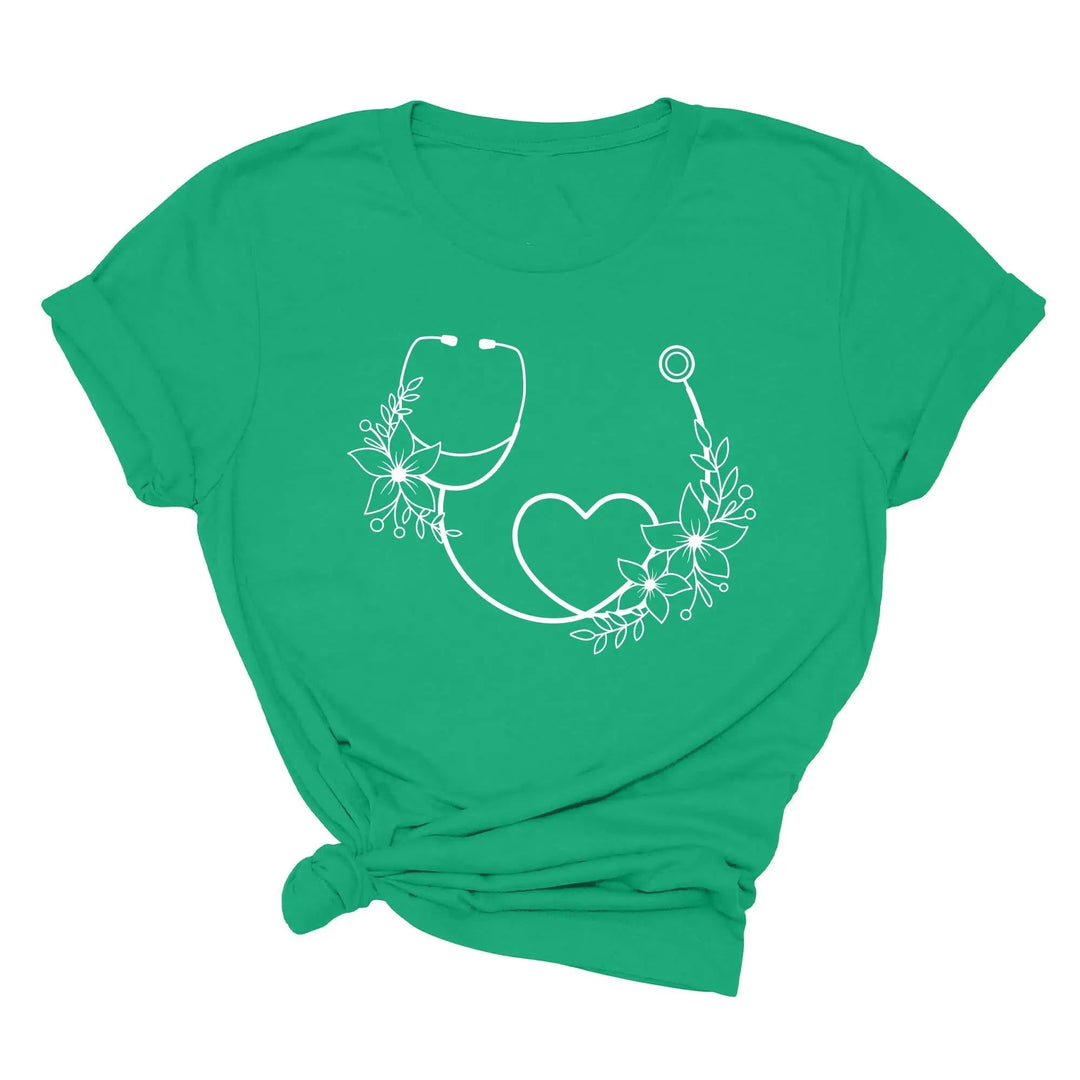 Cute Nurse Shirt - Floral Stethoscope & Healthcare Gift Tee for Women Cypress DTF