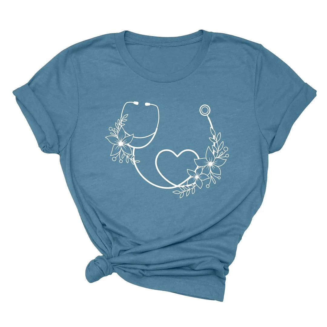 Cute Nurse Shirt - Floral Stethoscope & Healthcare Gift Tee for Women Cypress DTF
