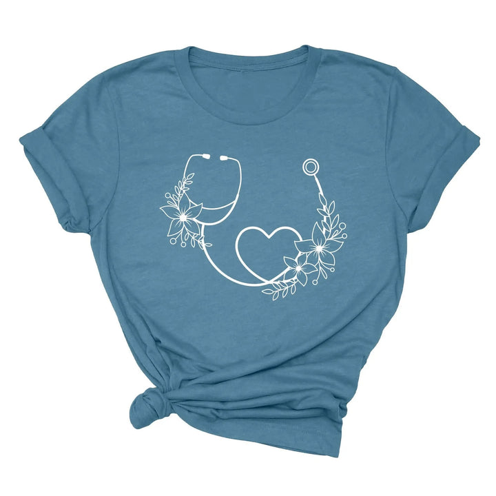 Cute Nurse Shirt - Floral Stethoscope & Healthcare Gift Tee for Women Cypress DTF
