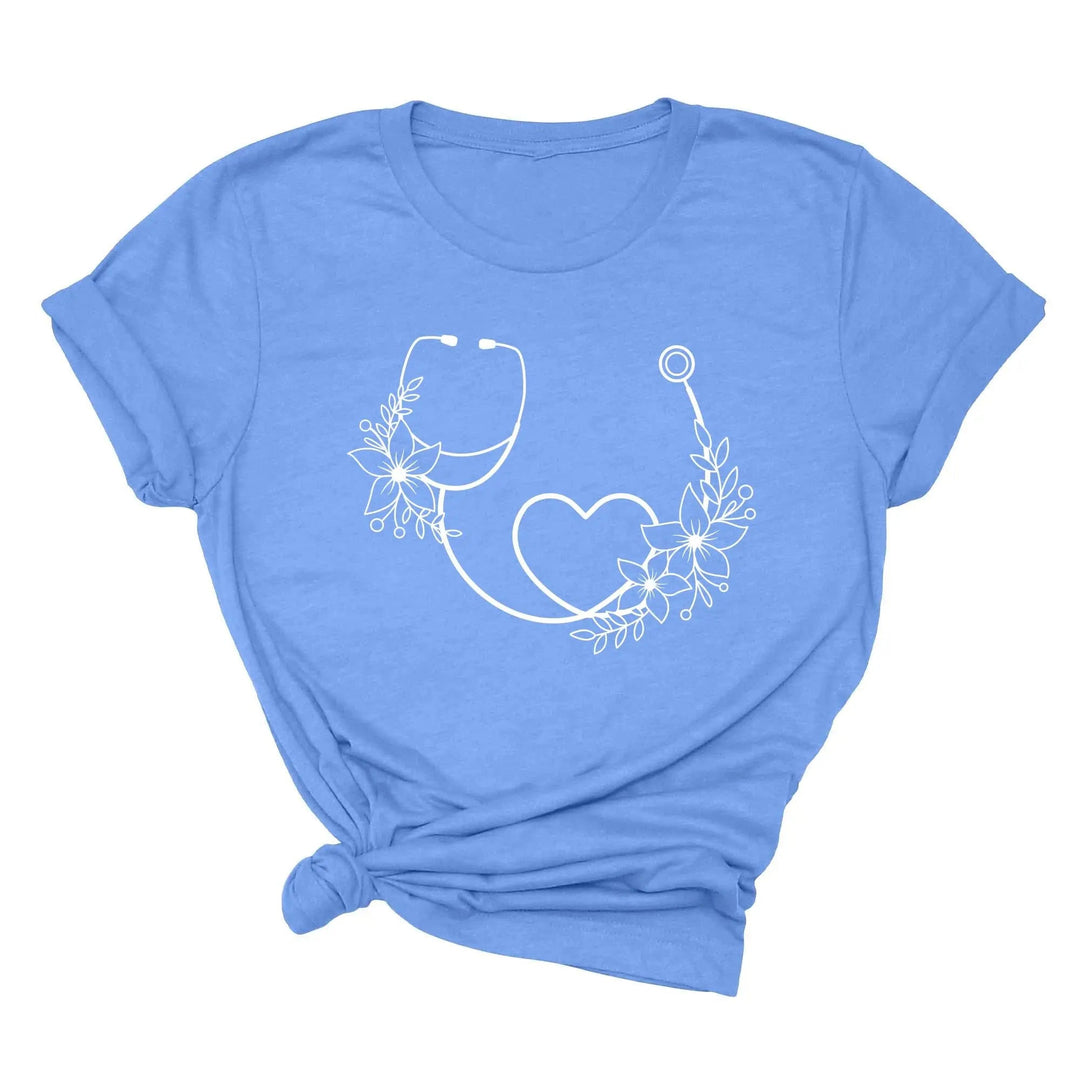 Cute Nurse Shirt - Floral Stethoscope & Healthcare Gift Tee for Women Cypress DTF
