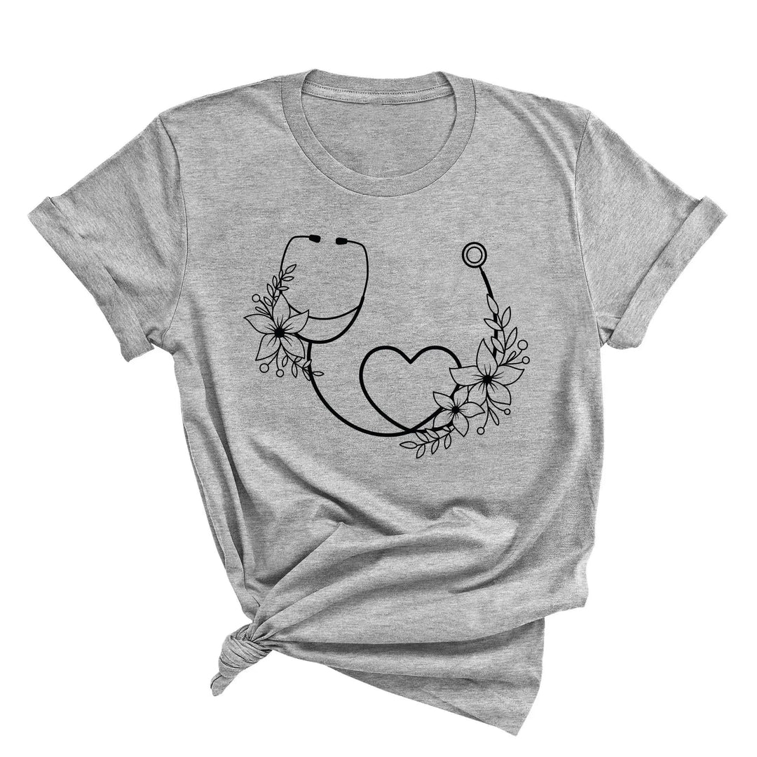 Cute Nurse Shirt - Floral Stethoscope & Healthcare Gift Tee for Women Cypress DTF