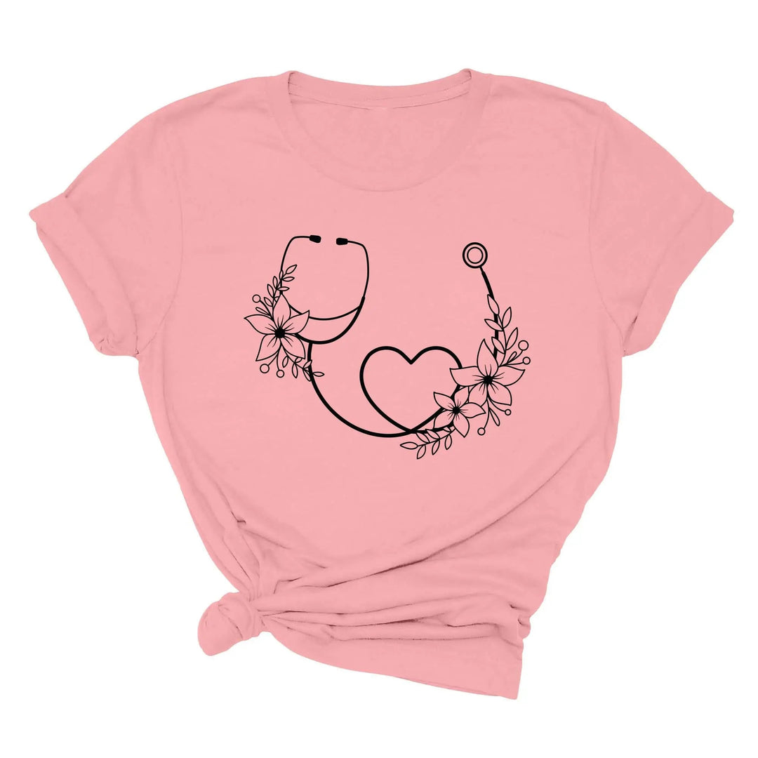 Cute Nurse Shirt - Floral Stethoscope & Healthcare Gift Tee for Women Cypress DTF