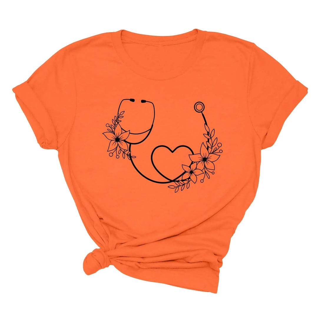 Cute Nurse Shirt - Floral Stethoscope & Healthcare Gift Tee for Women Cypress DTF