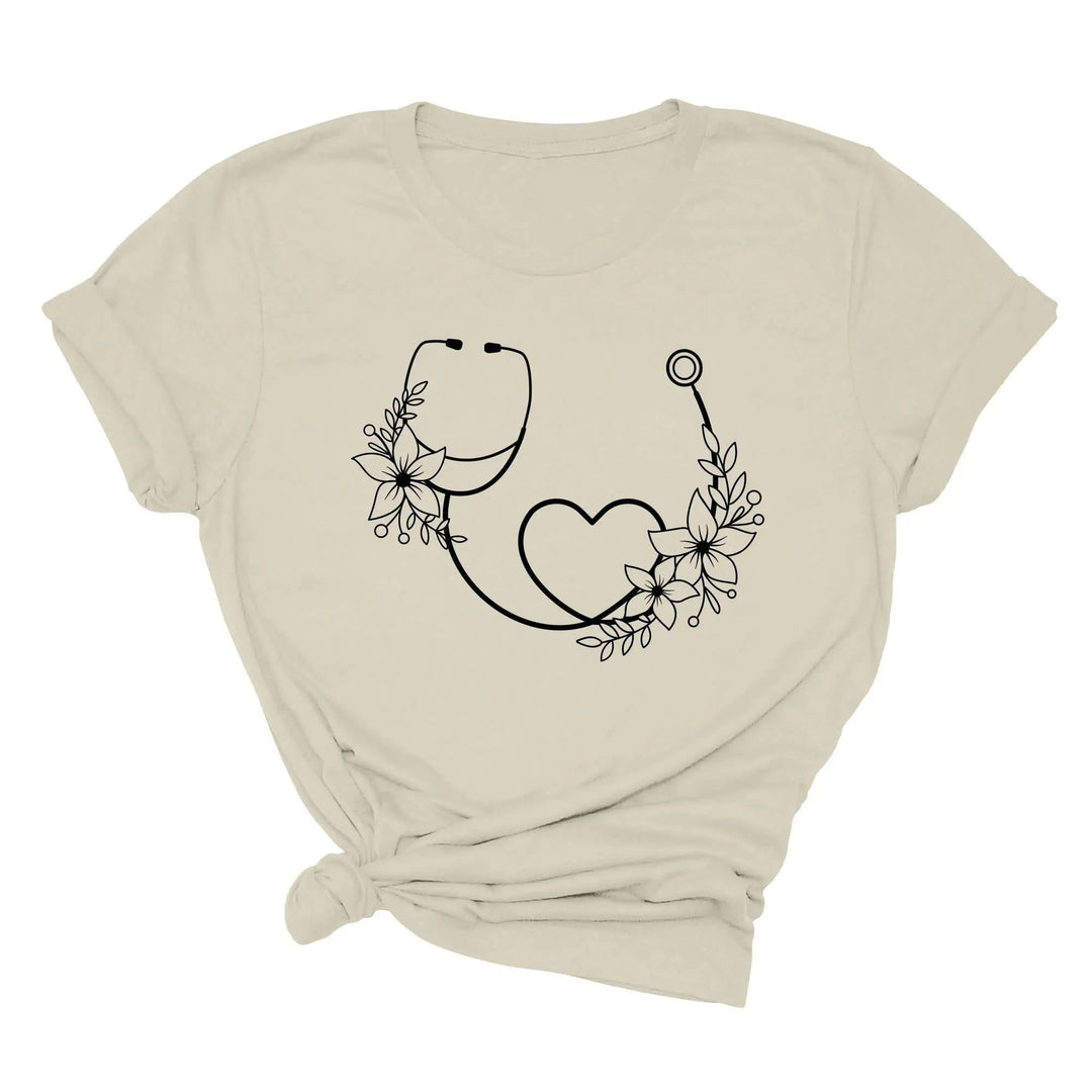 Cute Nurse Shirt - Floral Stethoscope & Healthcare Gift Tee for Women Cypress DTF